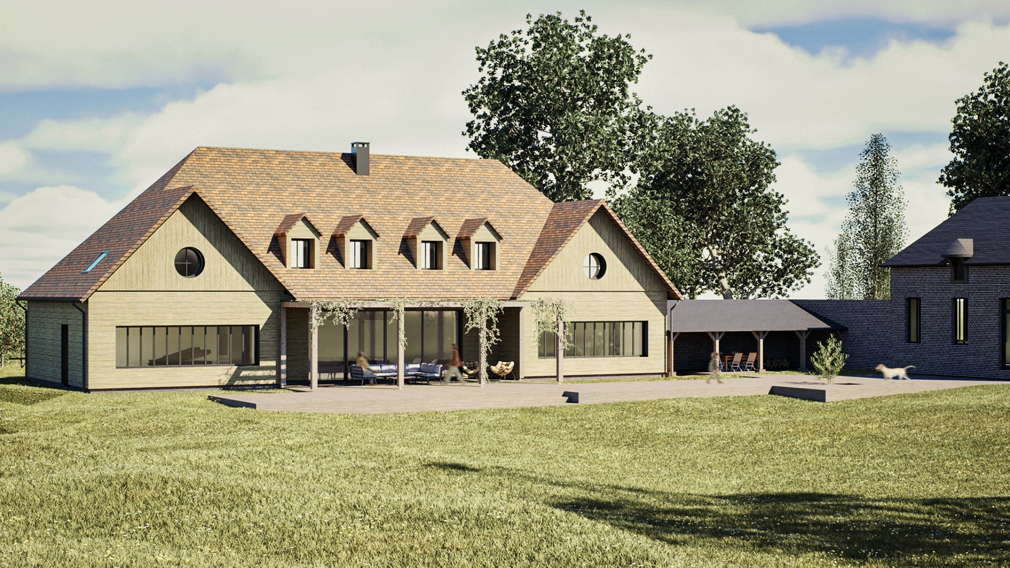 Rendu Manoir en bois en tuile normandie